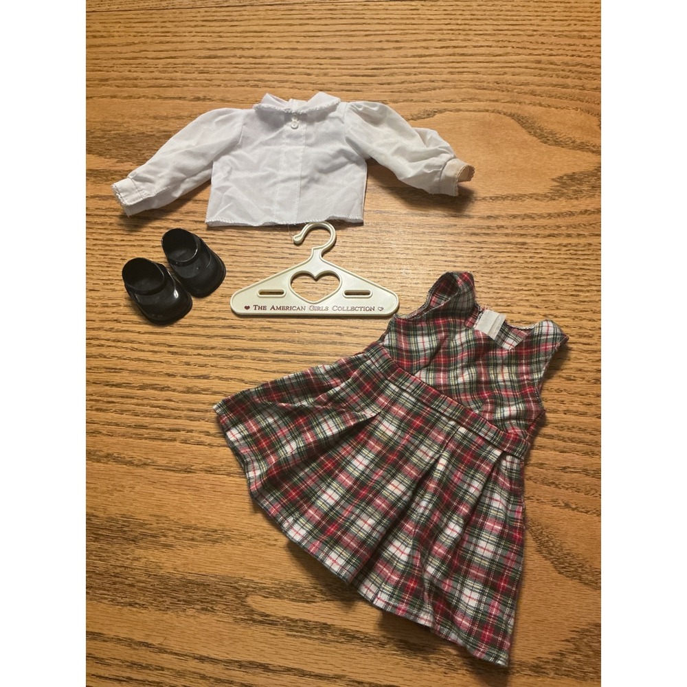 American Girl Molly McIntire School Outfit Plaid Jumper Blouse Shoes Pleasant Co